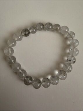 Natural Tourmalinated Quartz Bracelet | Genuine Black Tourmaline in Clear Quartz